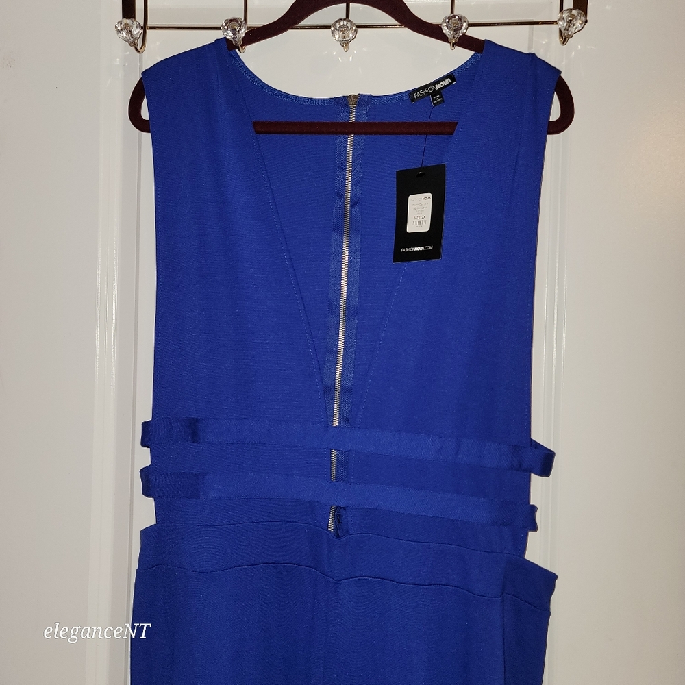 Fashion Nova Don’t Call Me Up Royal Blue Jumpsuit Sz: 2X NWT - Picture 8 of 10